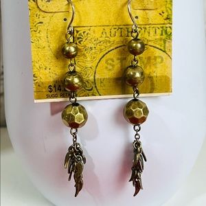 New Stamp 10 Bronze Color Distressed Beads Dangle Pierced Earrings